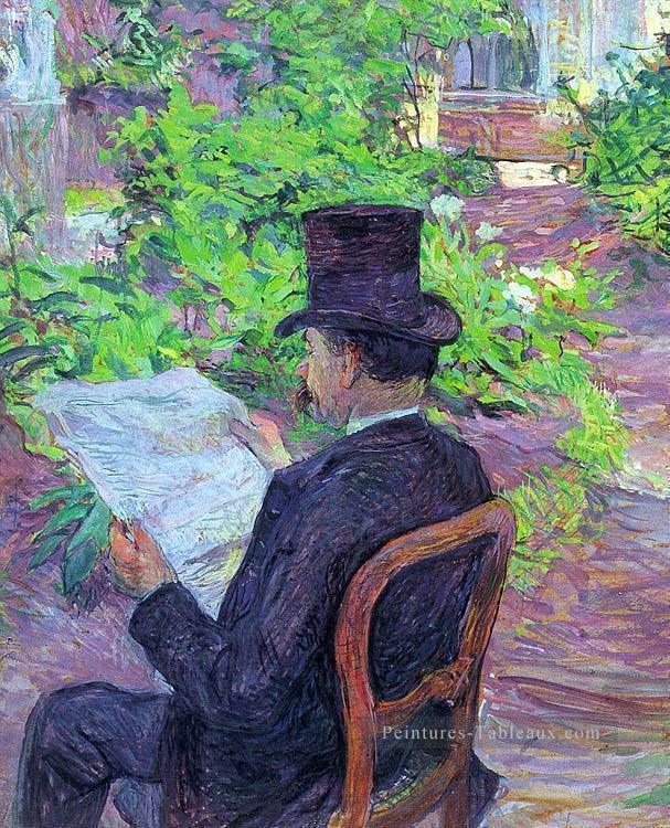 désir dehau lire un journal dans le jardin 1890 Toulouse Lautrec Henri de Peintures à l'huile
